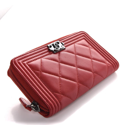 Chanel Lambskin Quilted Small Boy Zip Around Wallet Dark Red 4 of 9