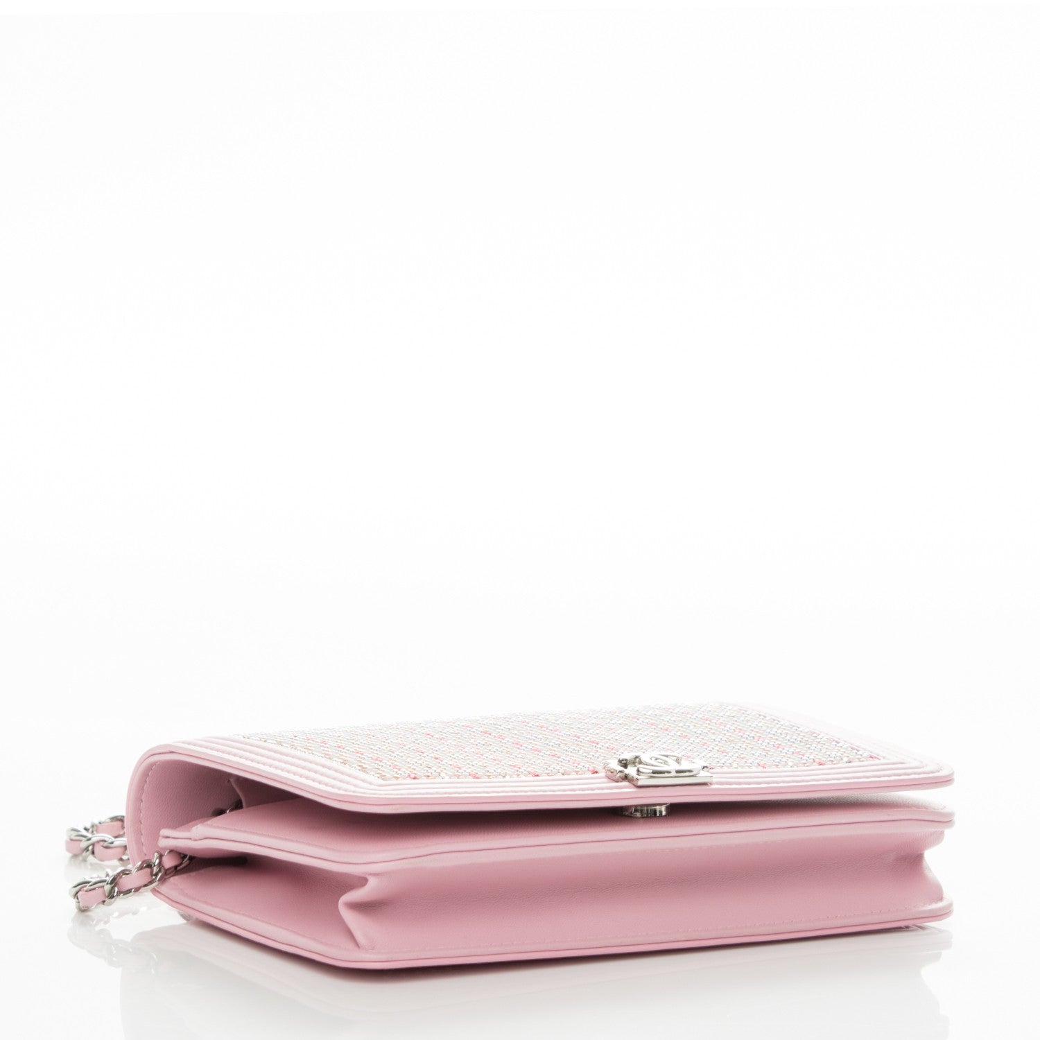 Chanel Calfskin Crystal Studded Boy Wallet On Chain WOC Pink 4 of 8