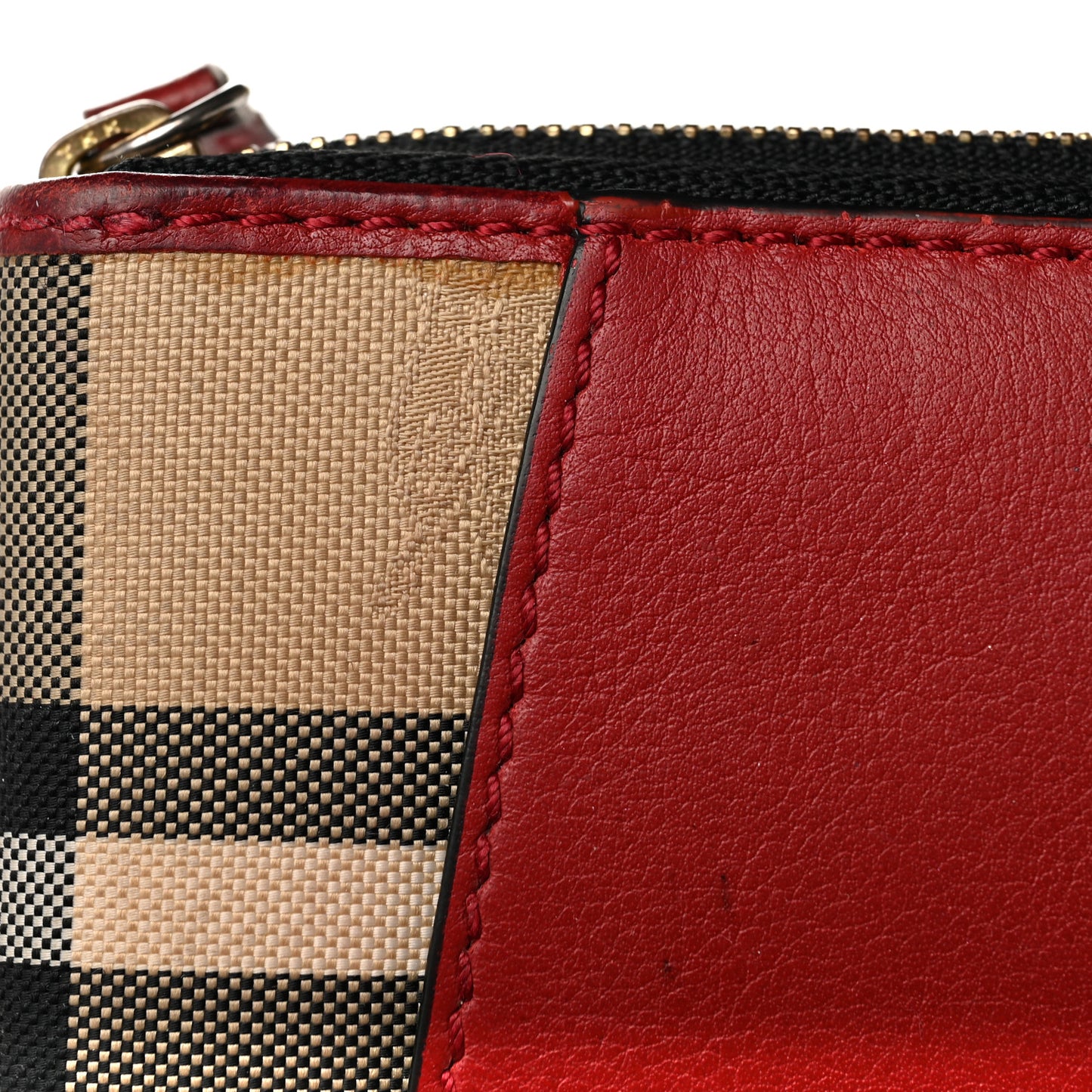 Haymarket Check Leather Zip Around Wallet Red
