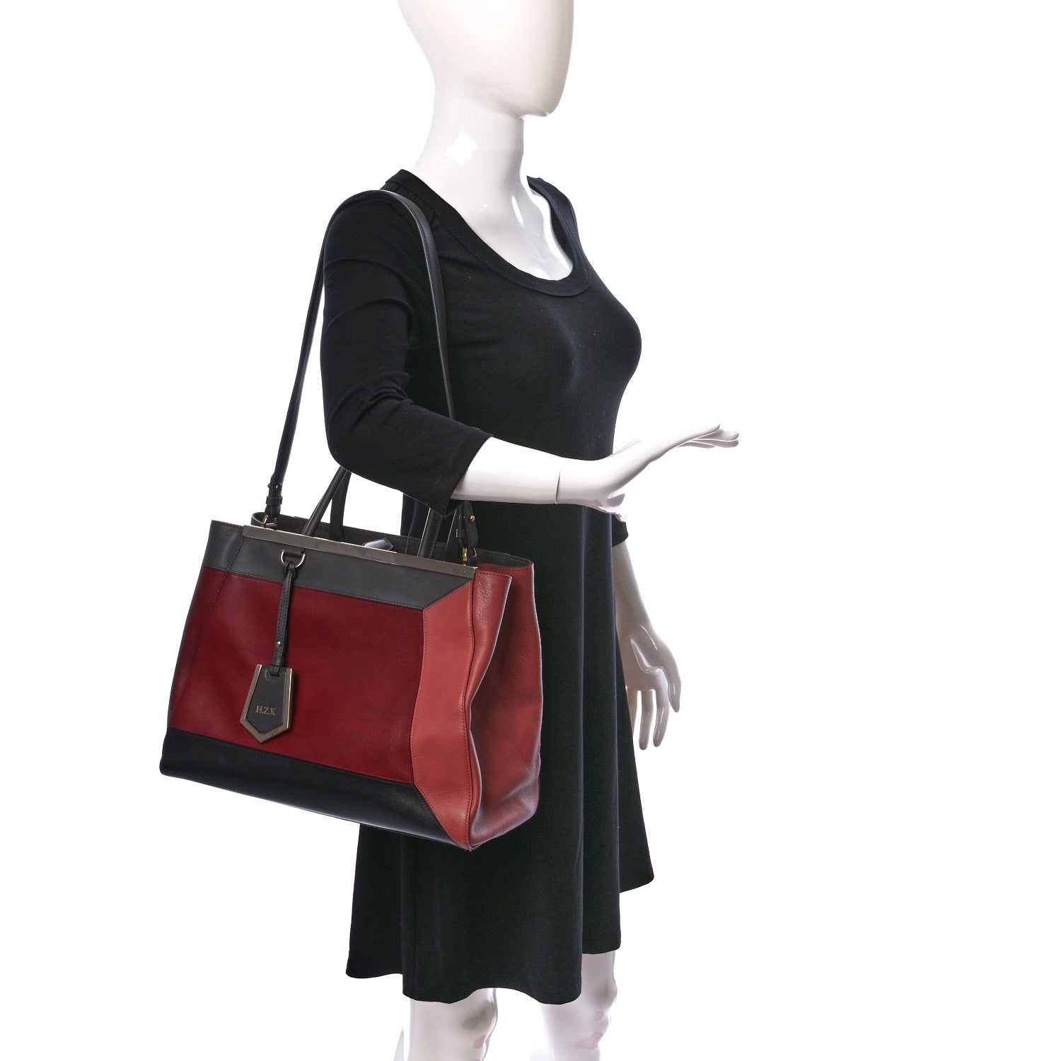 Fendi Calfskin Colorblock Regular 2Jours Tote Grigio Blush Currant Red 2 of 9