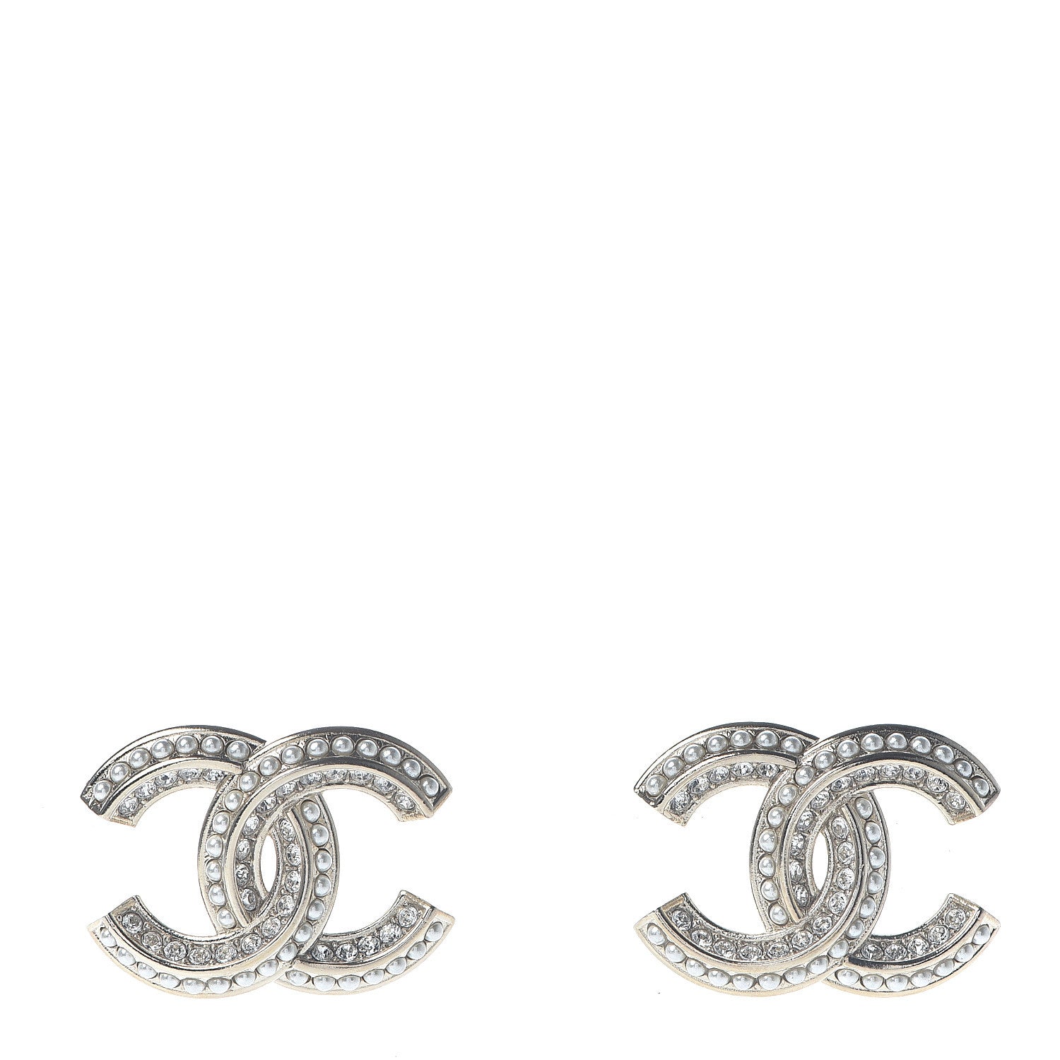 Chanel Pearl Crystal CC Earrings Gold 1 of 5