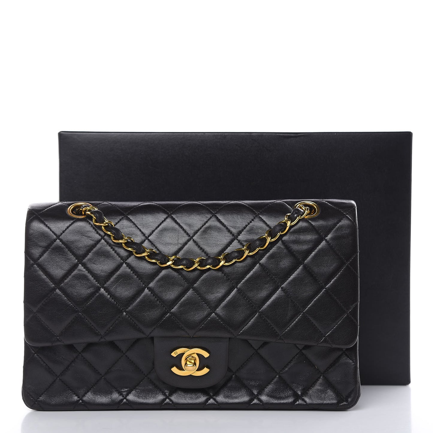 Lambskin Quilted Medium Double Flap Black