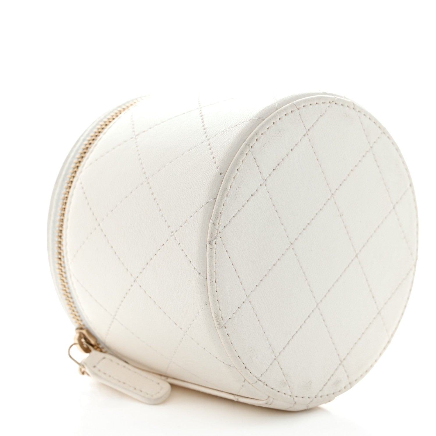 Chanel Lambskin Quilted Round Small Vanity Case With Chain White Black 9 of 15