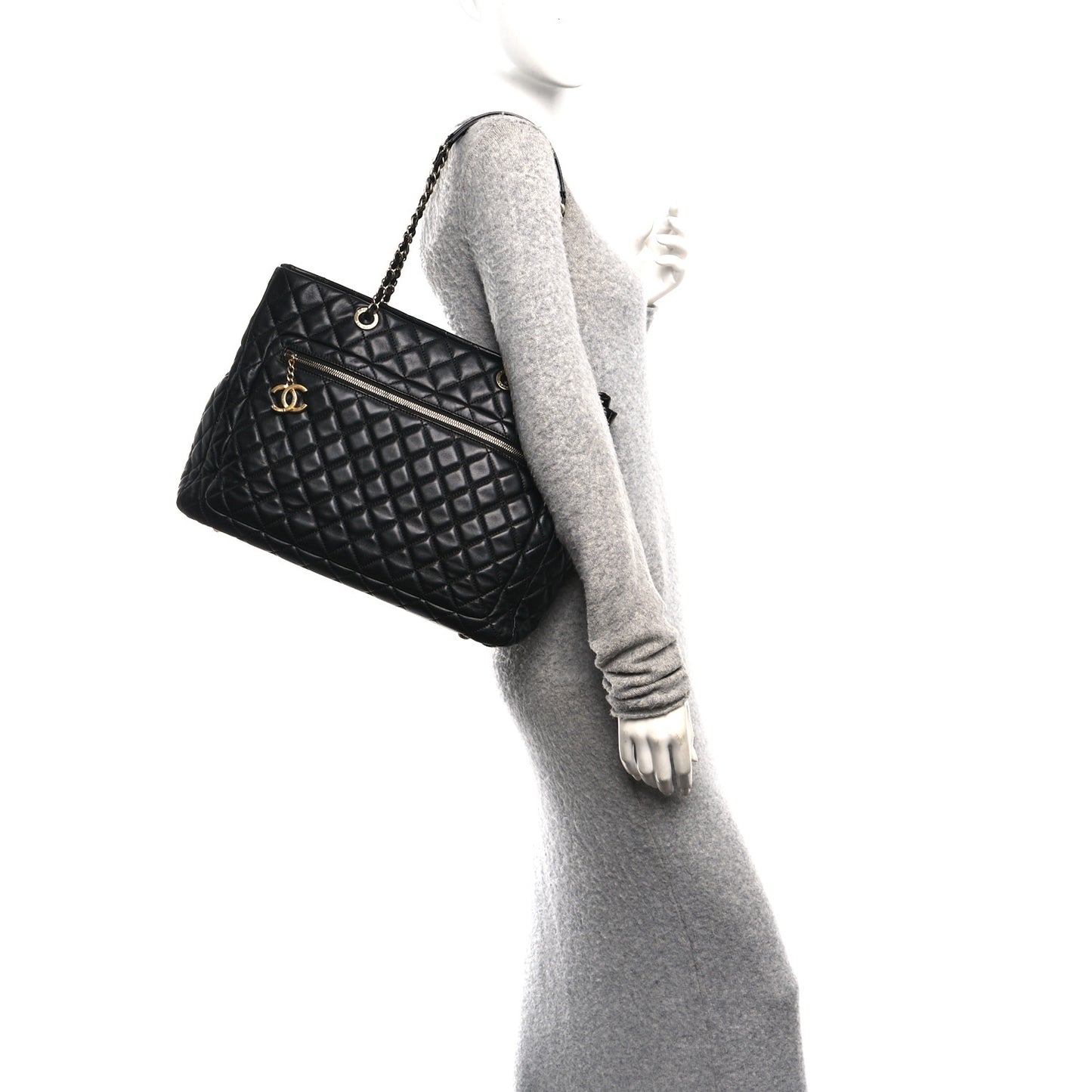Lambskin Quilted Large Tote Black