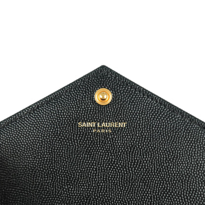 Saint Laurent Grain De Poudre Matelasse Chevron Monogram Chain Wallet Black 6 of 7