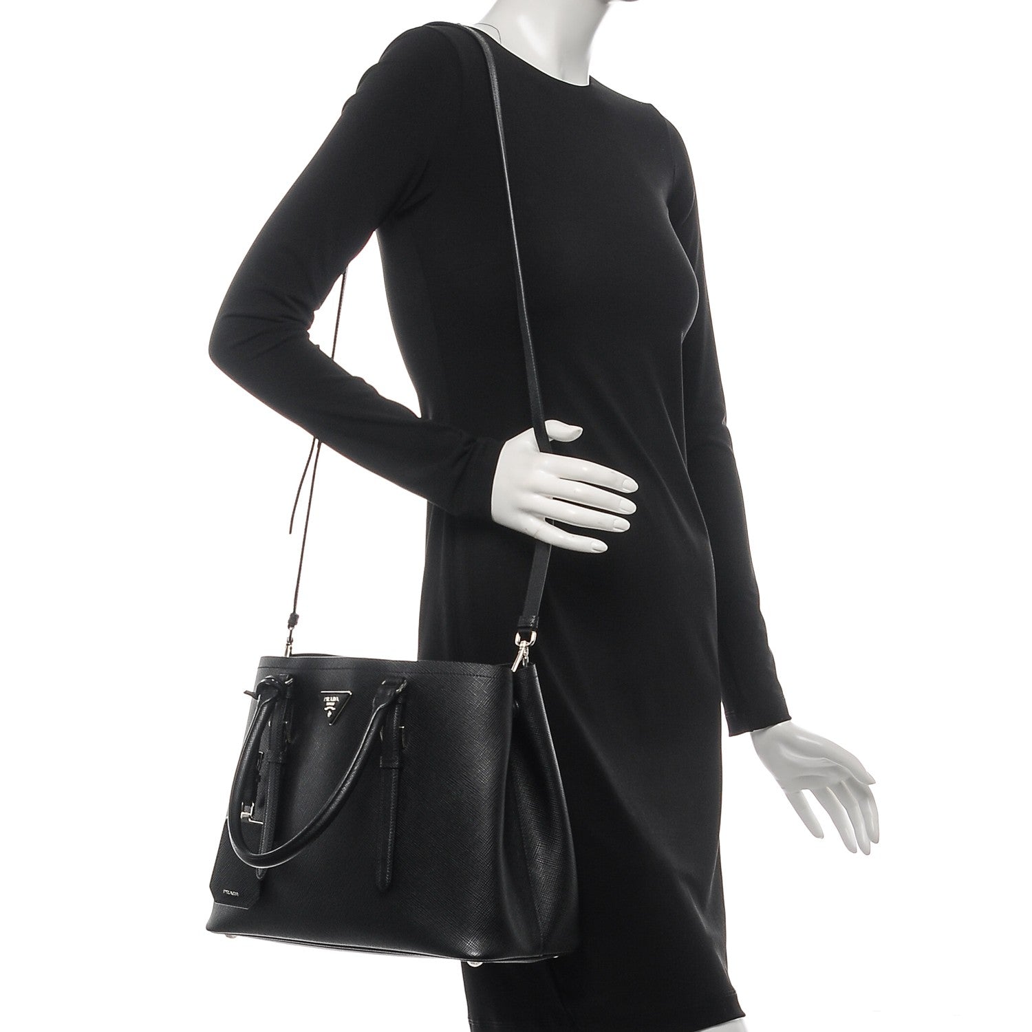 Prada Saffiano Cuir Double Handle Tote Black 2 of 6