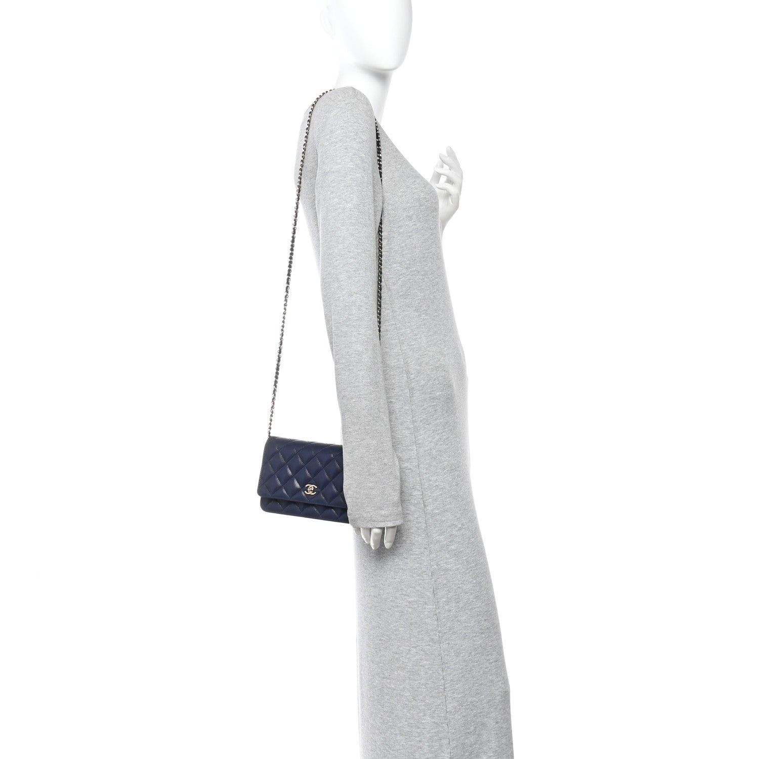 Chanel Caviar Quilted CC Turnlock Wallet On Chain WOC Navy Blue 2 of 11