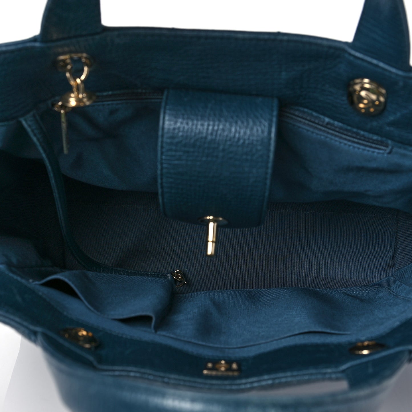 Calfskin Chevron Quilted Large Shopping Tote Blue