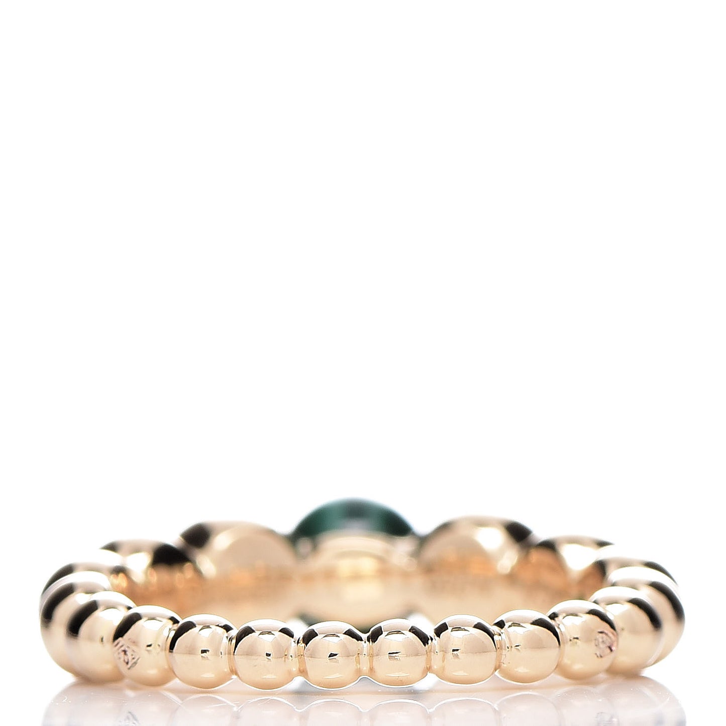 18K Yellow Gold Malachite Perlee Couleurs Ring 52 6