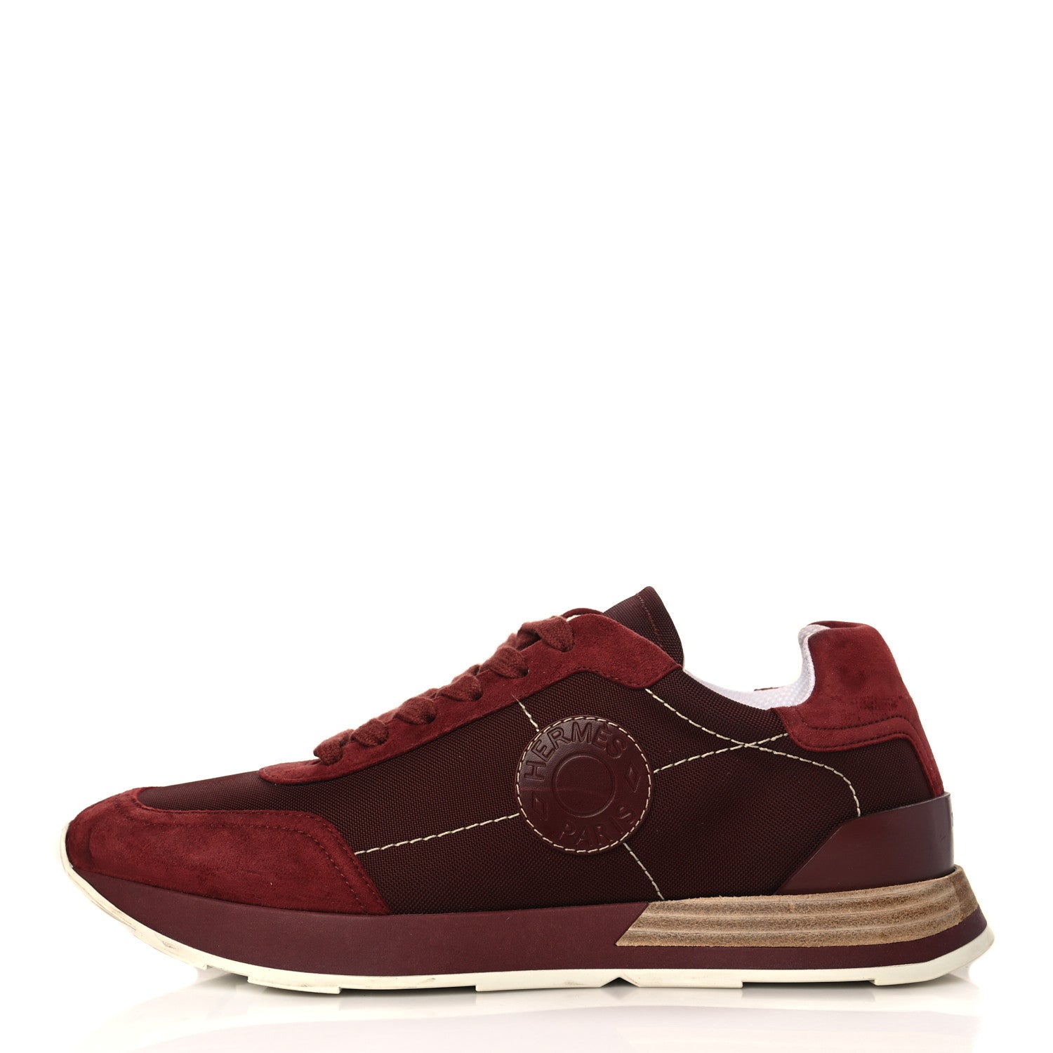 Hermes Technical Canvas Calfskin Womens Drive Sneakers 37.5 Bordeaux 1 of 12