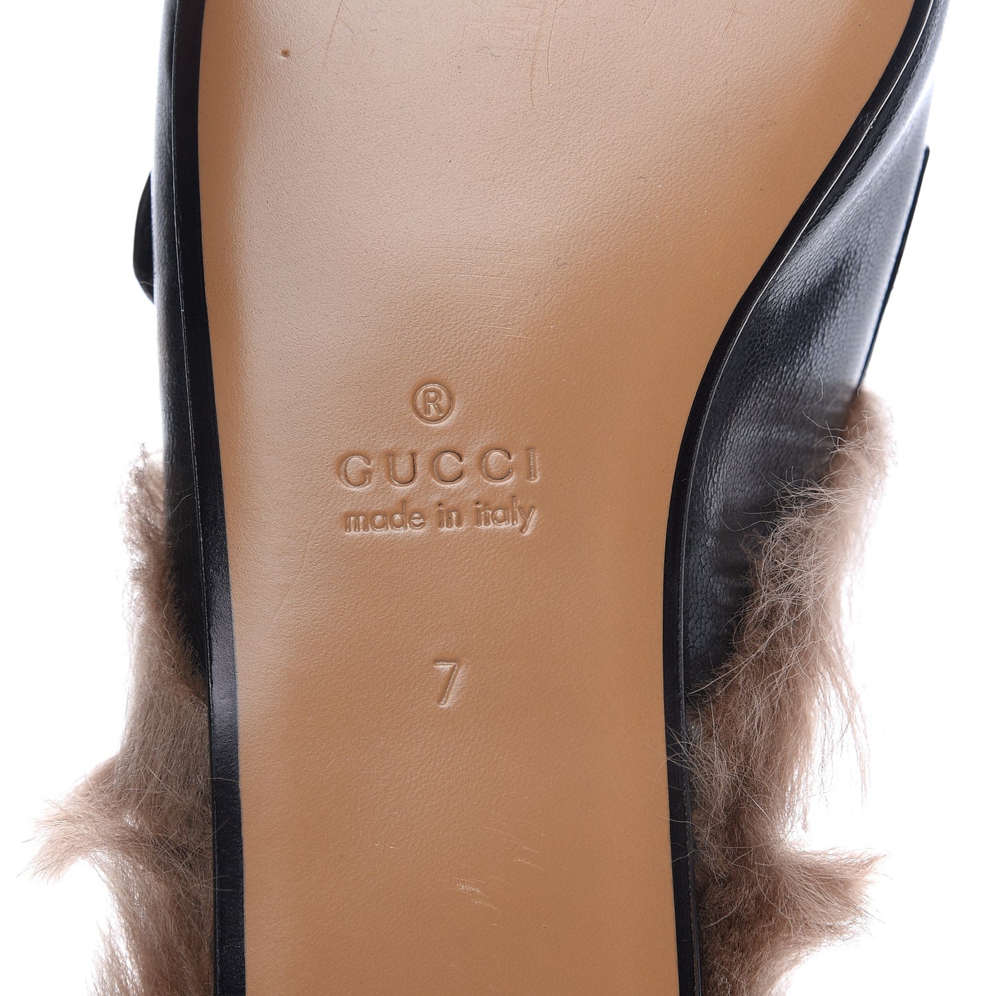 Goatskin Fur Web GG Mens Princetown Slippers 7 Black