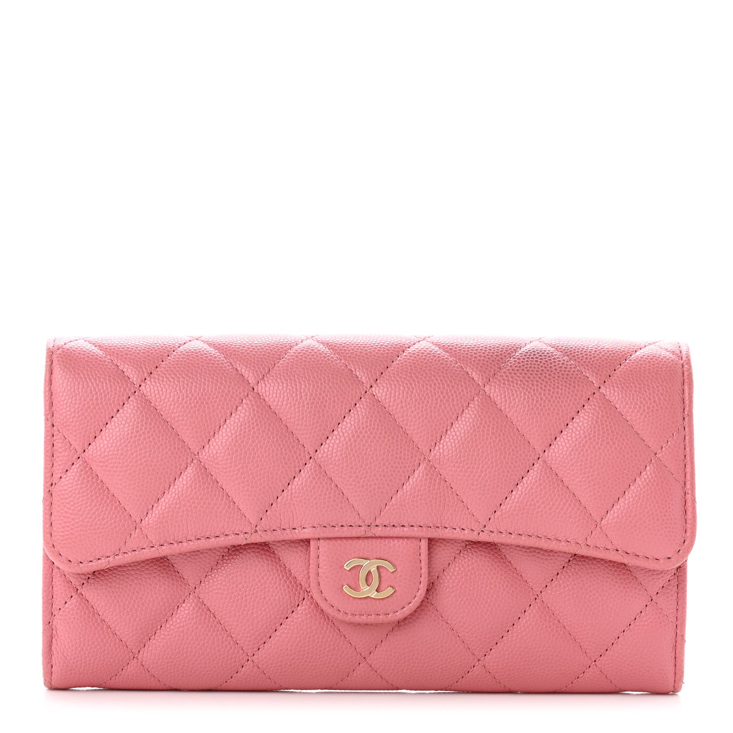 Chanel Caviar Quilted Large Gusset Flap Wallet Pink 1 of 10