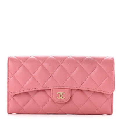 Chanel Caviar Quilted Large Gusset Flap Wallet Pink 1 of 10