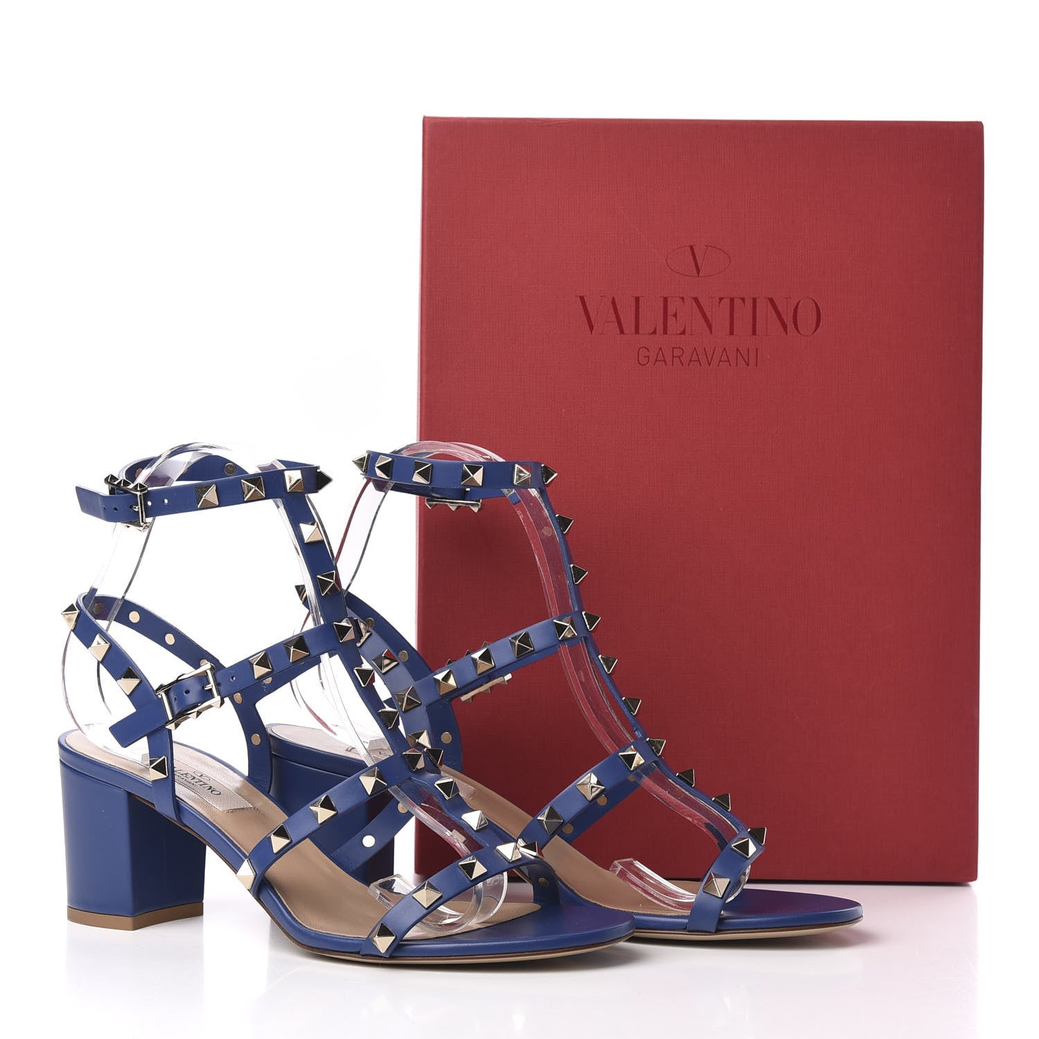 Valentino Garavani Calfskin Rockstud 60mm City Sandals 38 Blue 8 of 8