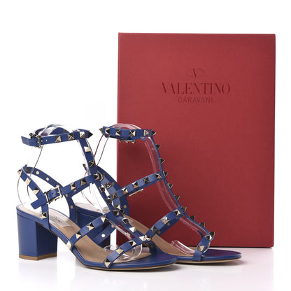 Valentino Garavani Calfskin Rockstud 60mm City Sandals 38 Blue 8 of 8