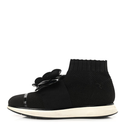 Chanel Knit Patent Calfskin Womens High Top Camellia Sneakers 36.5 Black 1 of 8