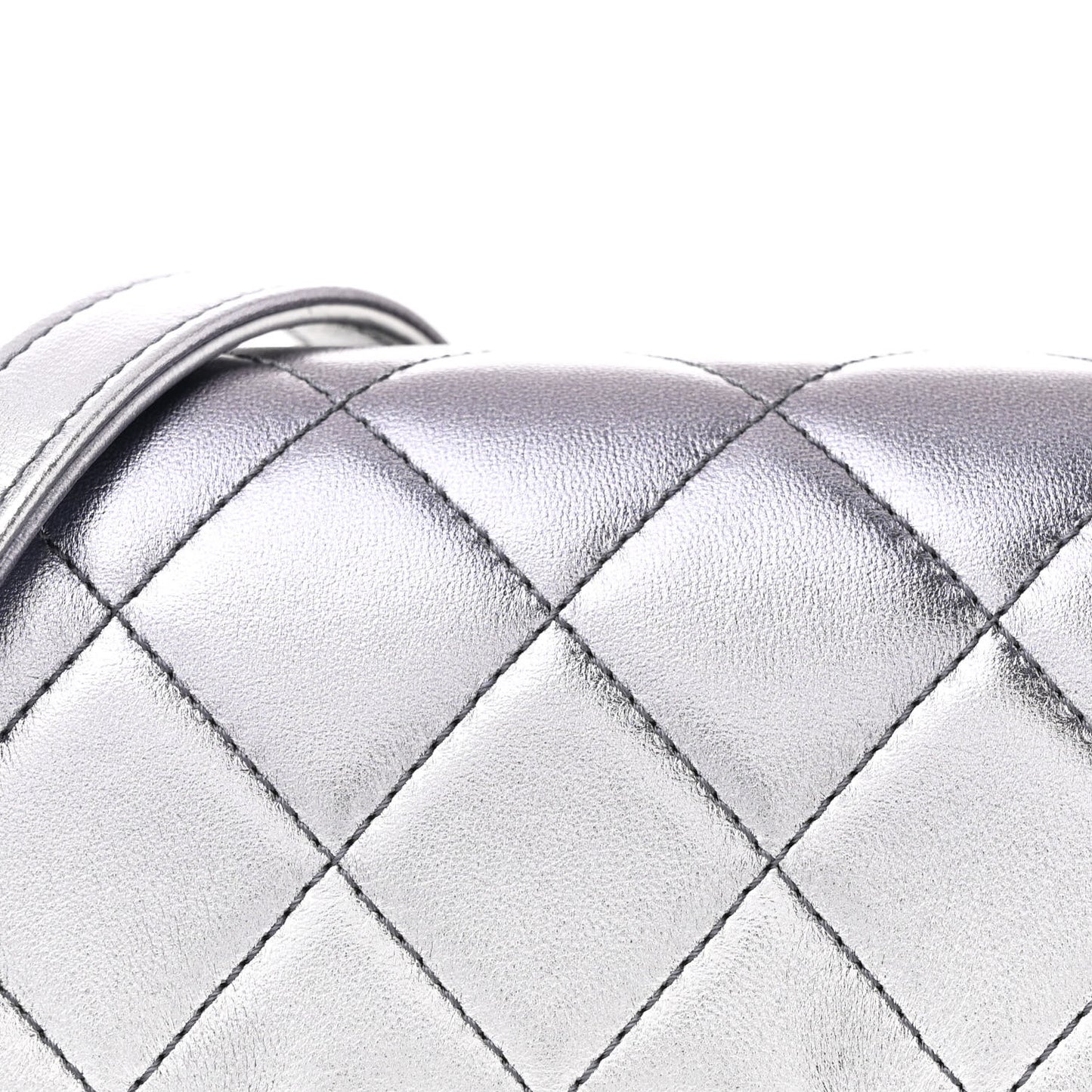 Metallic Lambskin Like A Wallet Flap Silvery Black