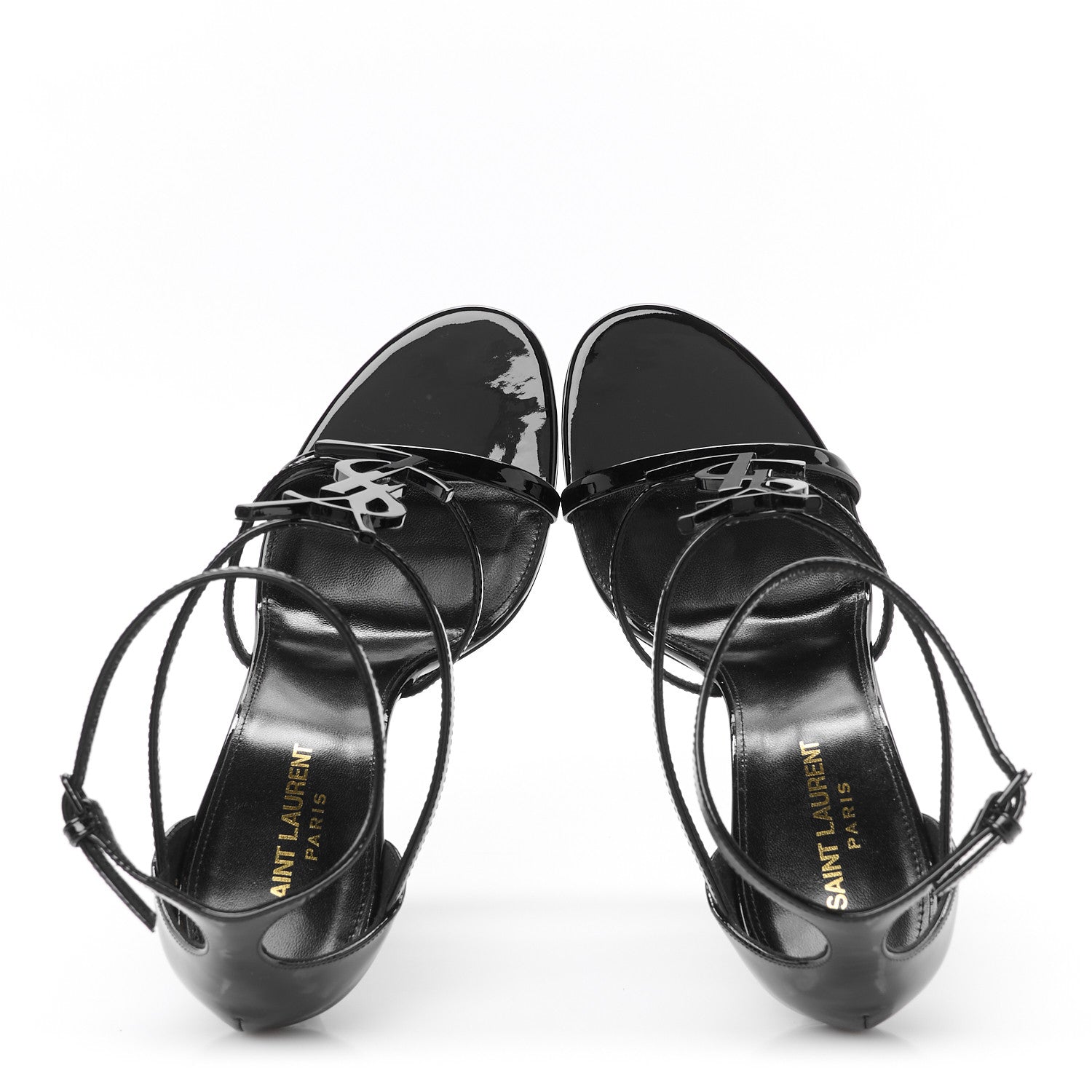 Saint Laurent Patent Cassandra 100 Ankle Strap Sandals 40.5 Black 2 of 10