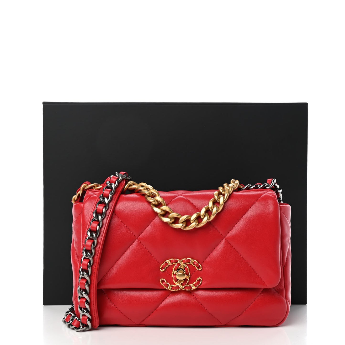 Lambskin Quilted Medium Chanel 19 Flap Red