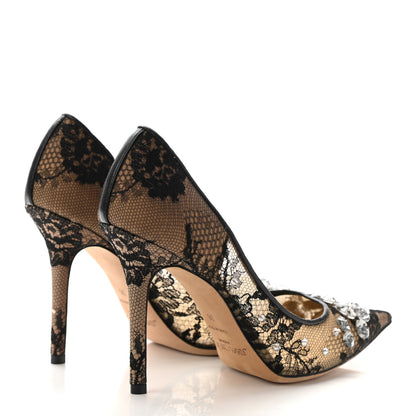 Jimmy Choo Lace Mesh Crystal Lyzo 100 Pumps 36 Black 4 of 11