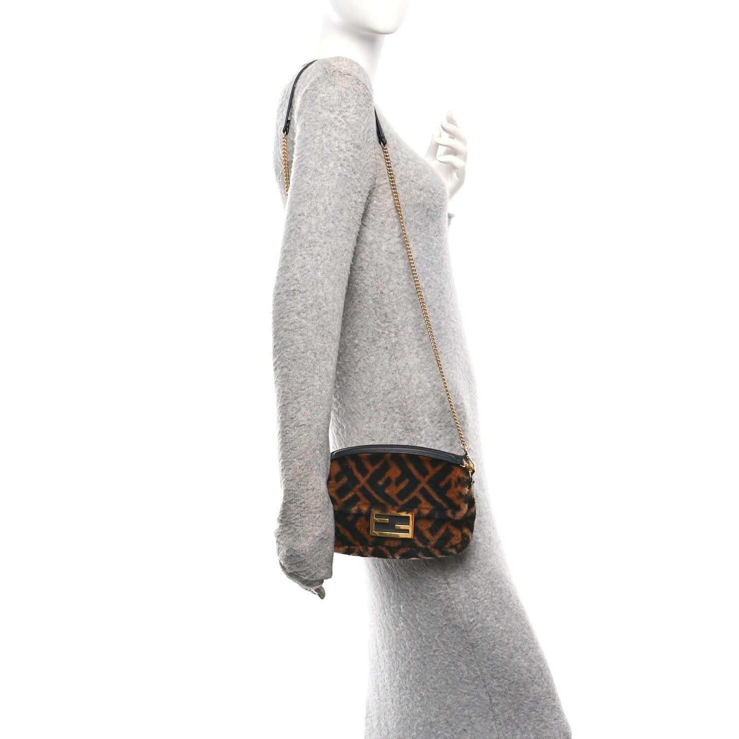 Fendi Shearling Vitello Dolce Macro FF 1974 Mini Tobacco Black 2 of 11