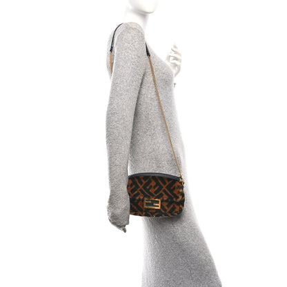 Fendi Shearling Vitello Dolce Macro FF 1974 Mini Tobacco Black 2 of 11