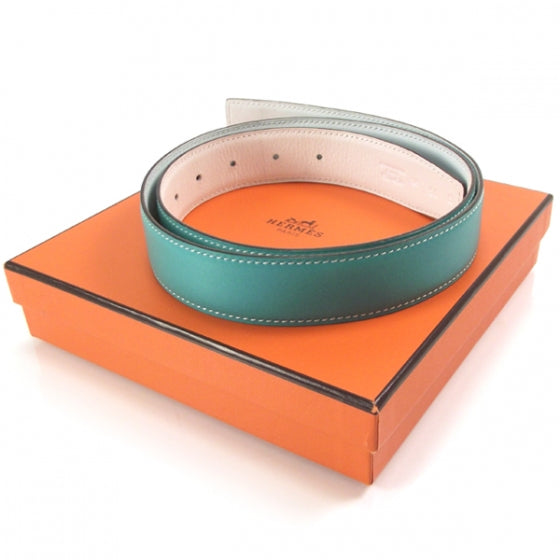 Hermes Swift Chamonix Reversible Belt Strap White/Turquoise 95 3 of 4