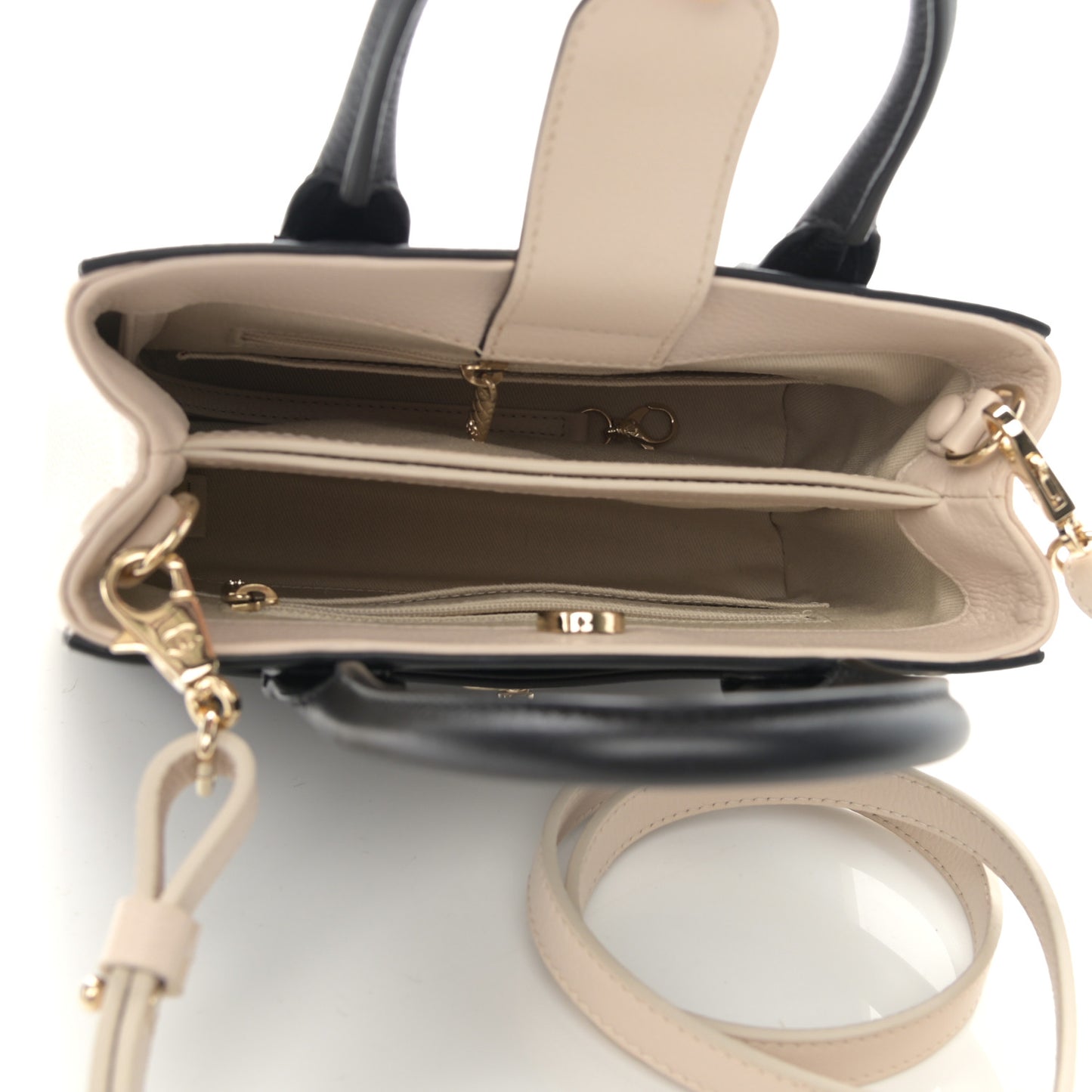 Grained Calfskin Mini Bi-Color Neo Executive Shopper Tote Black Beige