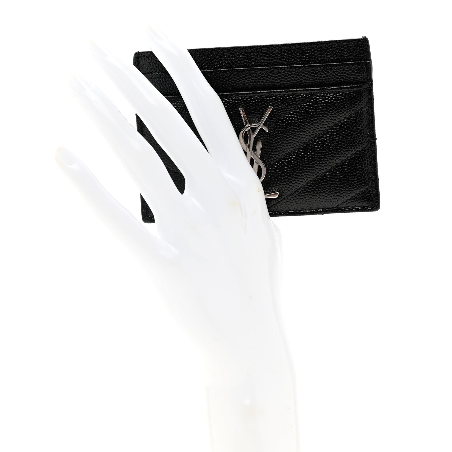 Saint Laurent Grain De Poudre Matelasse Chevron Monogram Credit Card Case Black 2 of 7