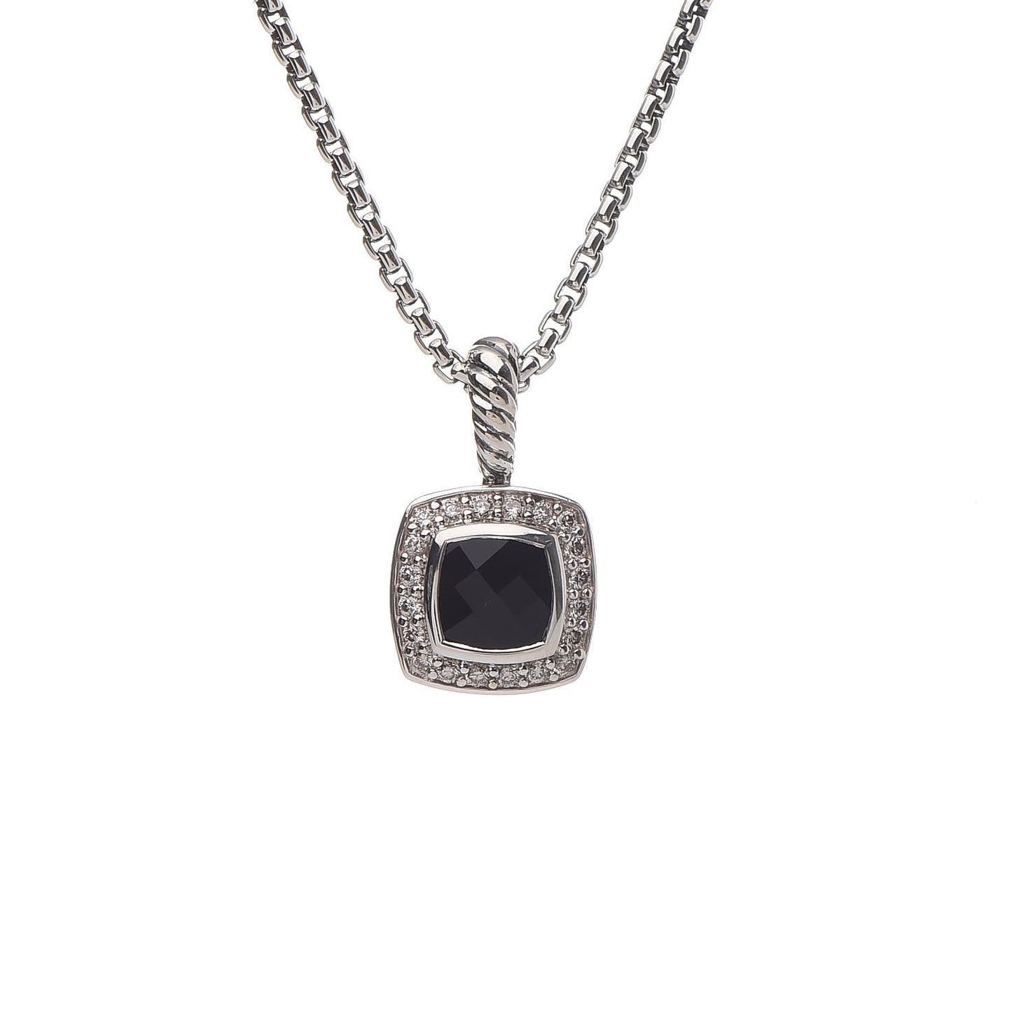 Sterling Silver Diamond Black Onyx 7mm Petite Albion Necklace