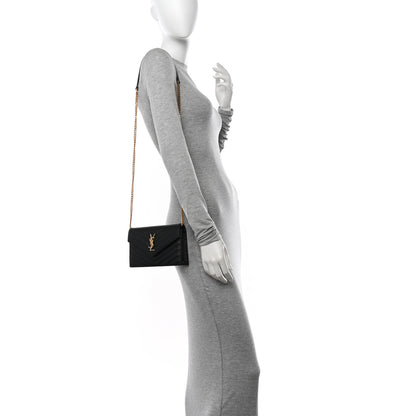 Saint Laurent Grain De Poudre Matelasse Chevron Monogram Envelope Chain Wallet Black 2 of 10