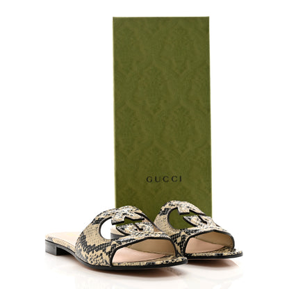 Gucci Calfskin Python Print Interlocking G Cut Out Slide Sandals 37.5 Beige Avana 8 of 8