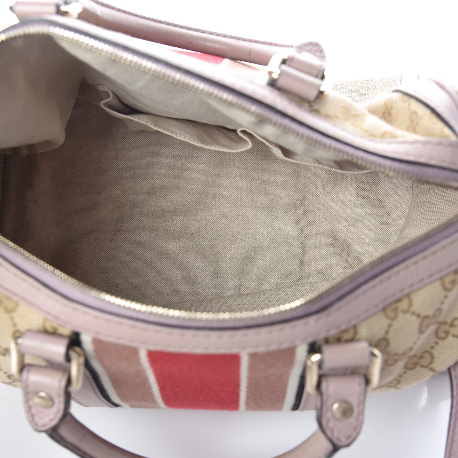 Gucci Monogram Selleria Calfskin Vintage Web Medium Boston New Sand Lilas 5 of 10