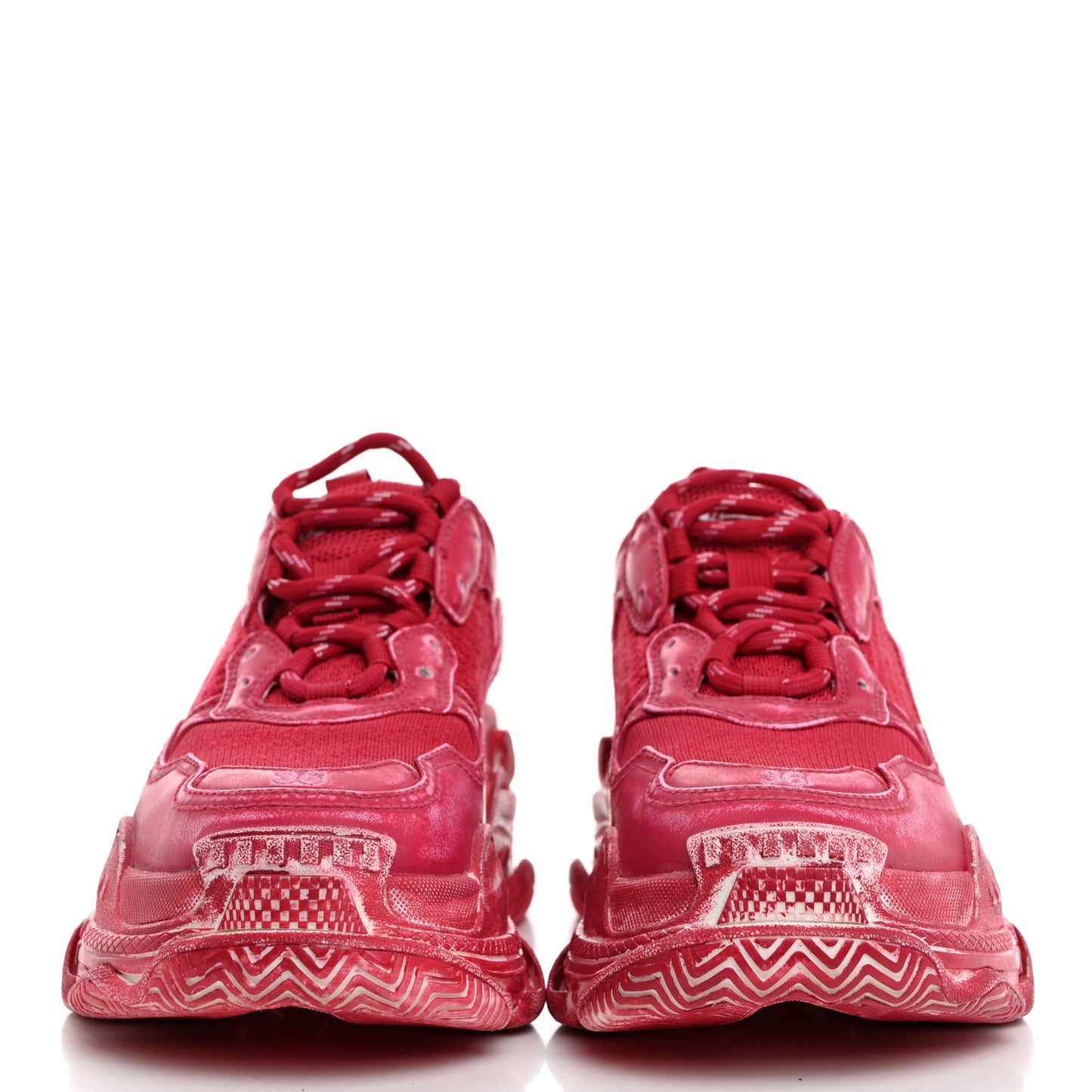 Fabric Mesh Faded Washed Womens Triple S Sneakers 36 Red