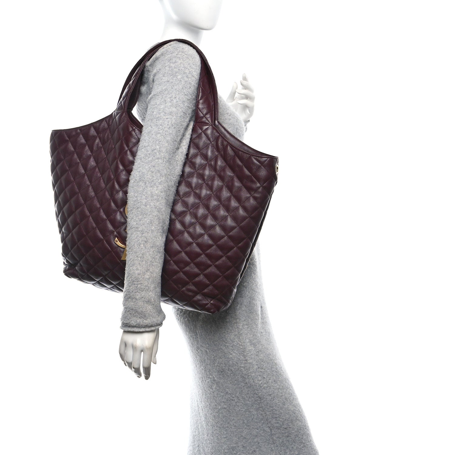 Saint Laurent Lambskin Quilted Maxi Icare Shopping Tote  Rouge Cabernet 2 of 11