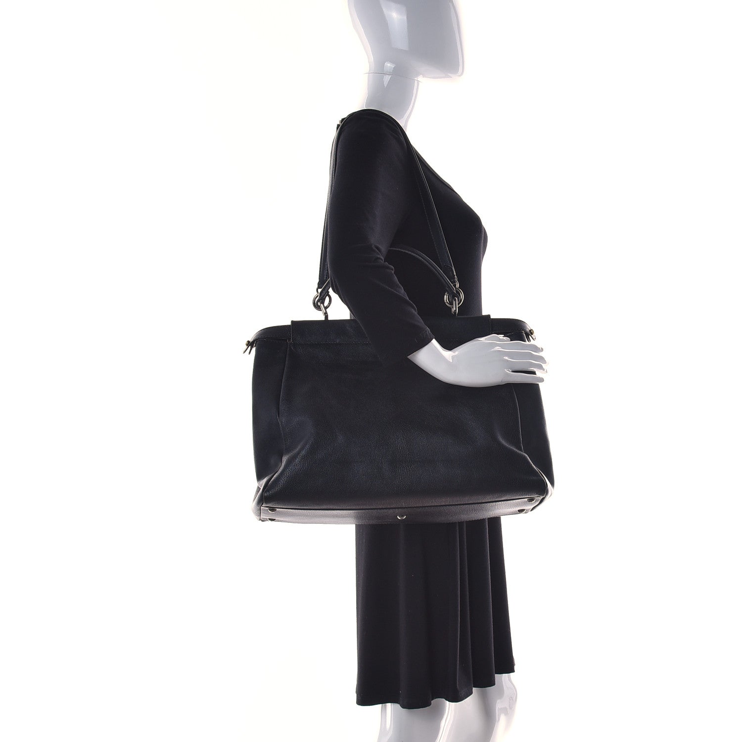 Fendi Goatskin Zucca Large Peekaboo Iconic Satchel Black Tobacco 3 of 9