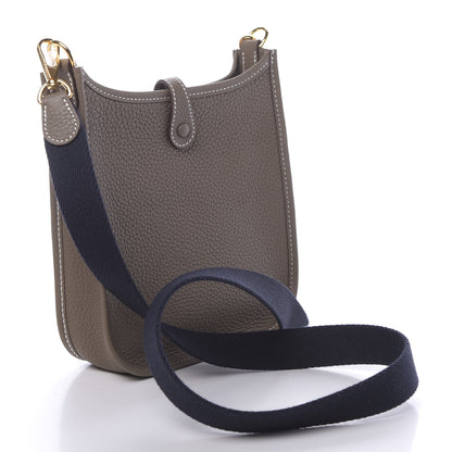 Hermes Taurillon Clemence Amazone Evelyne TPM Etoupe Bleu Indigo 3 of 11