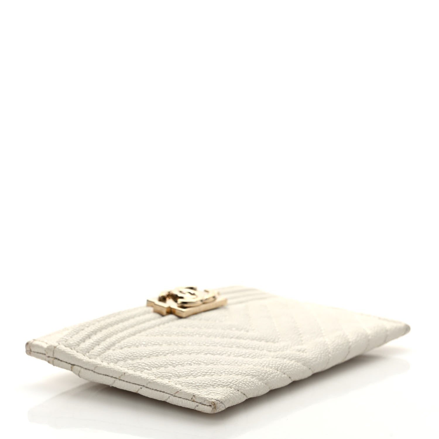 Chanel Caviar Chevron Quilted Boy Card Holder White 3 of 8