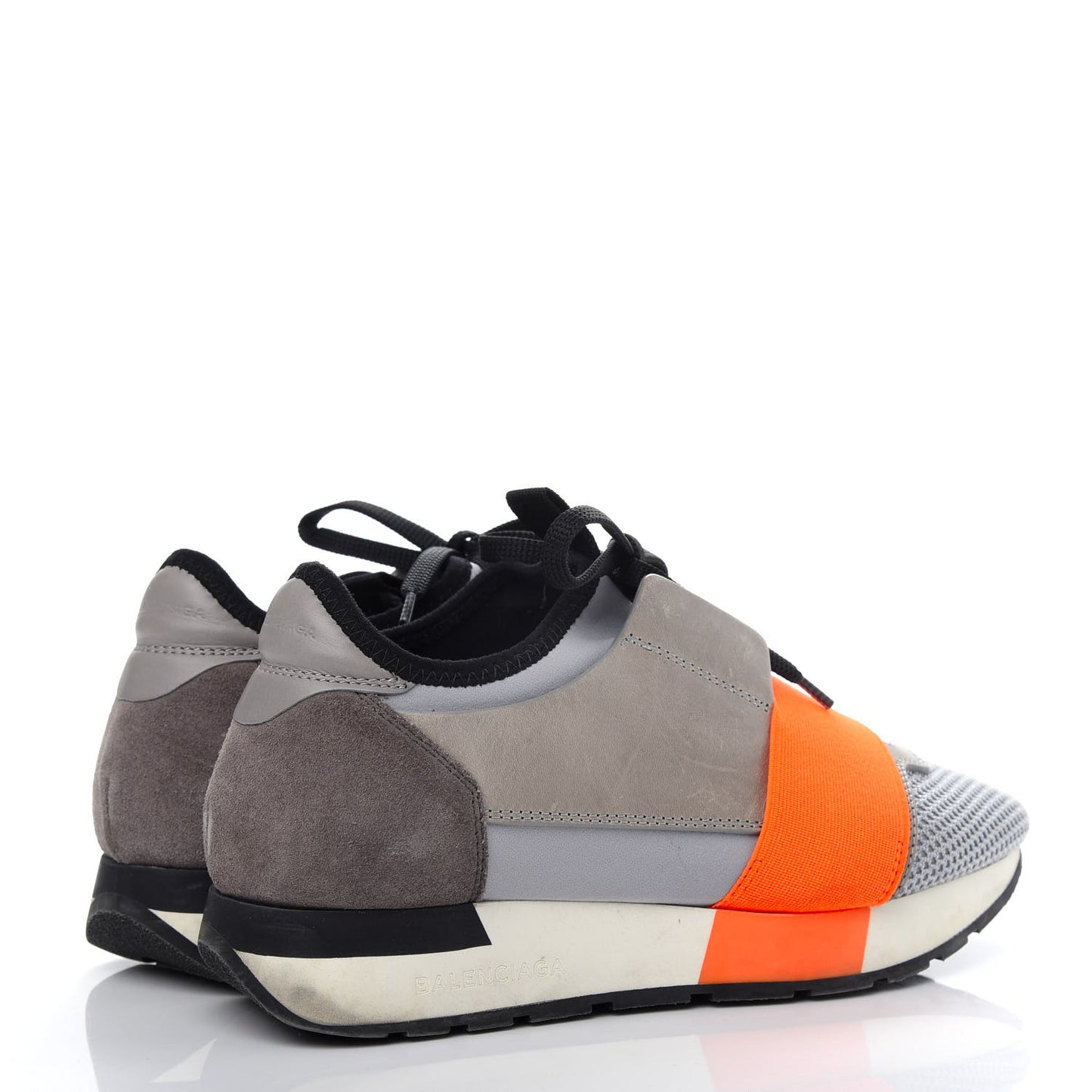 Calfskin Neoprene Mesh Womens Race Runner Sneakers 35 Grey Orange
