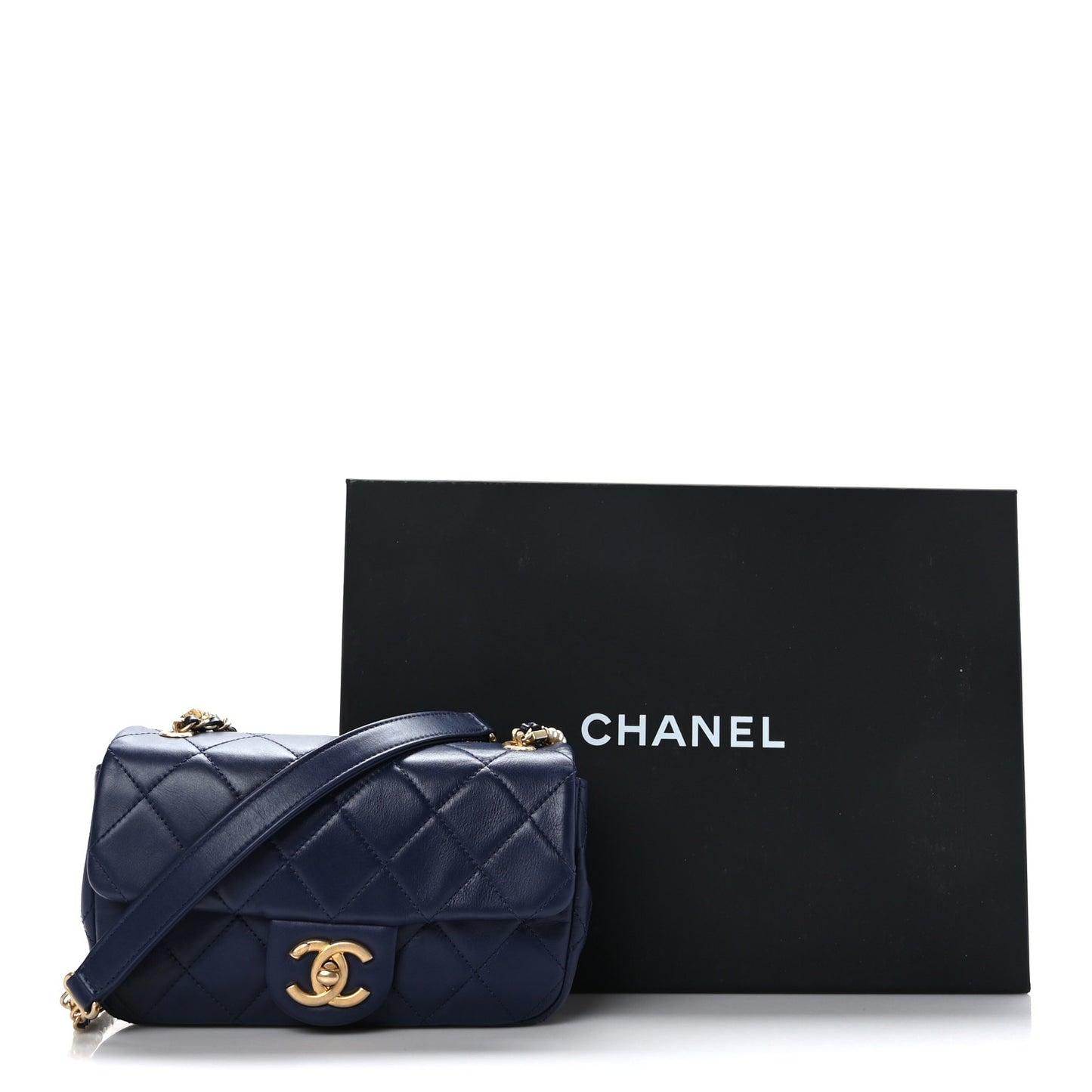 Calfskin Quilted Small Crystal Pearls Flap Bag Blue