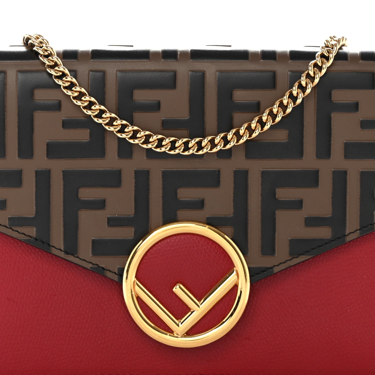 Fendi Vitello Cruise F is Fendi FF 1974 Embossed Medium Envelope Wallet On Chain Fragola Maya Black 8 of 12