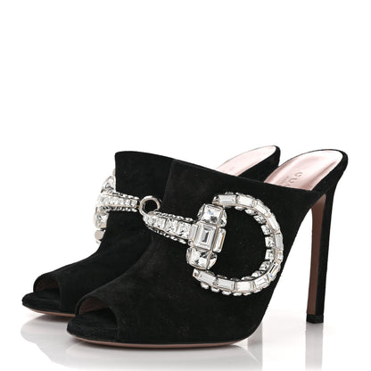 Gucci Suede Crystal Maxine Horsebit High Heel Slides 36.5 Black 3 of 11