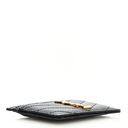 Saint Laurent Grain De Poudre Matelasse Chevron Monogram Credit Card Case Black 4 of 6