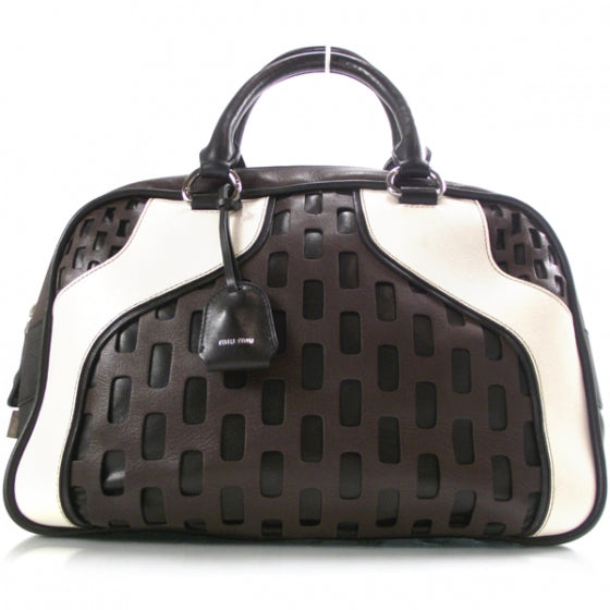 Miu Miu Leather Punched Bauletto Brown 1 of 12