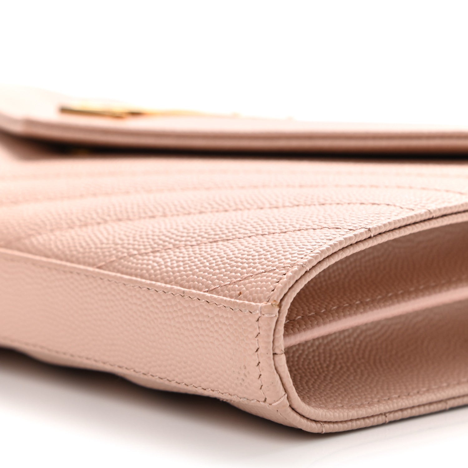 Saint Laurent Grain De Poudre Matelasse Chevron Monogram Chain Wallet Pale Blush 10 of 13