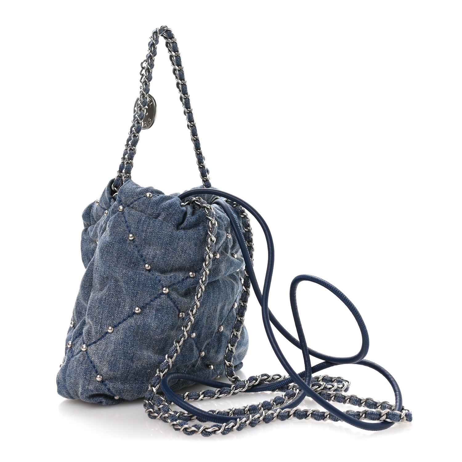 Chanel Washed Denim Quilted Studded Mini Chanel 22 Blue 3 of 10
