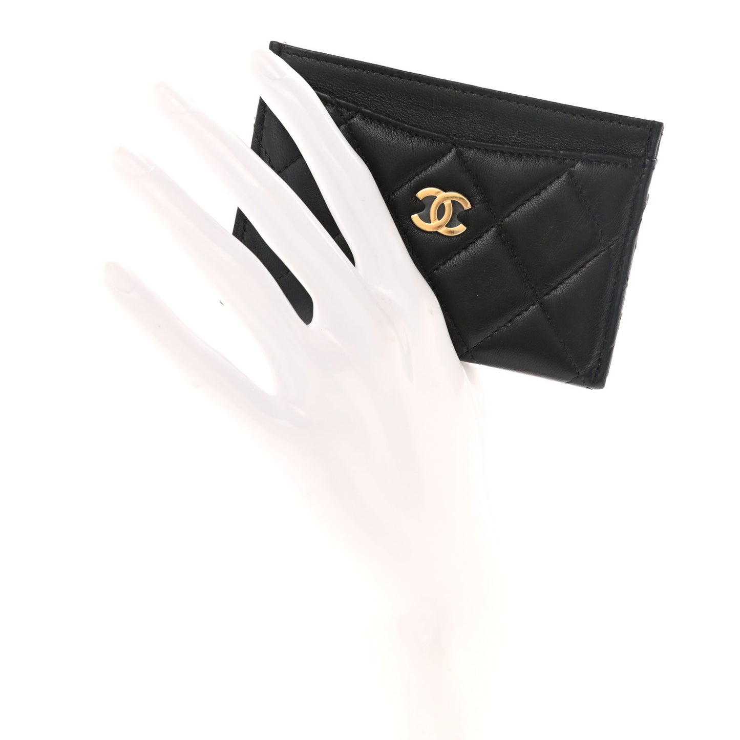 Lambskin Quilted Card Holder Black