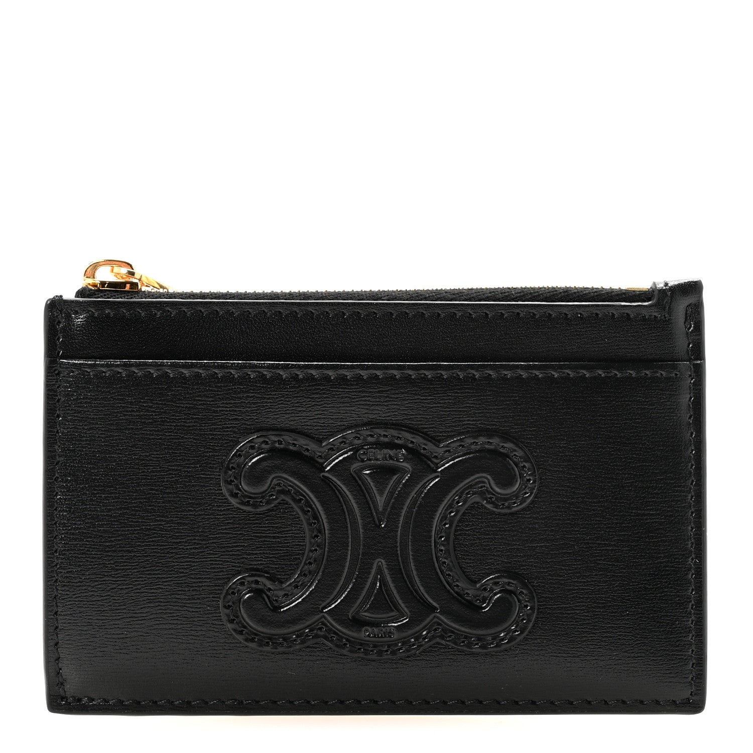 Celine Triomphe Calfskin Zipped Card Holder Black Black 1 of 8