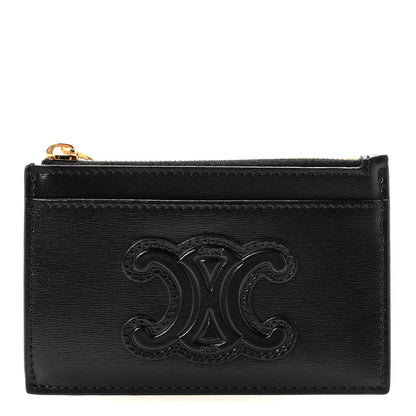 Celine Triomphe Calfskin Zipped Card Holder Black Black 1 of 8