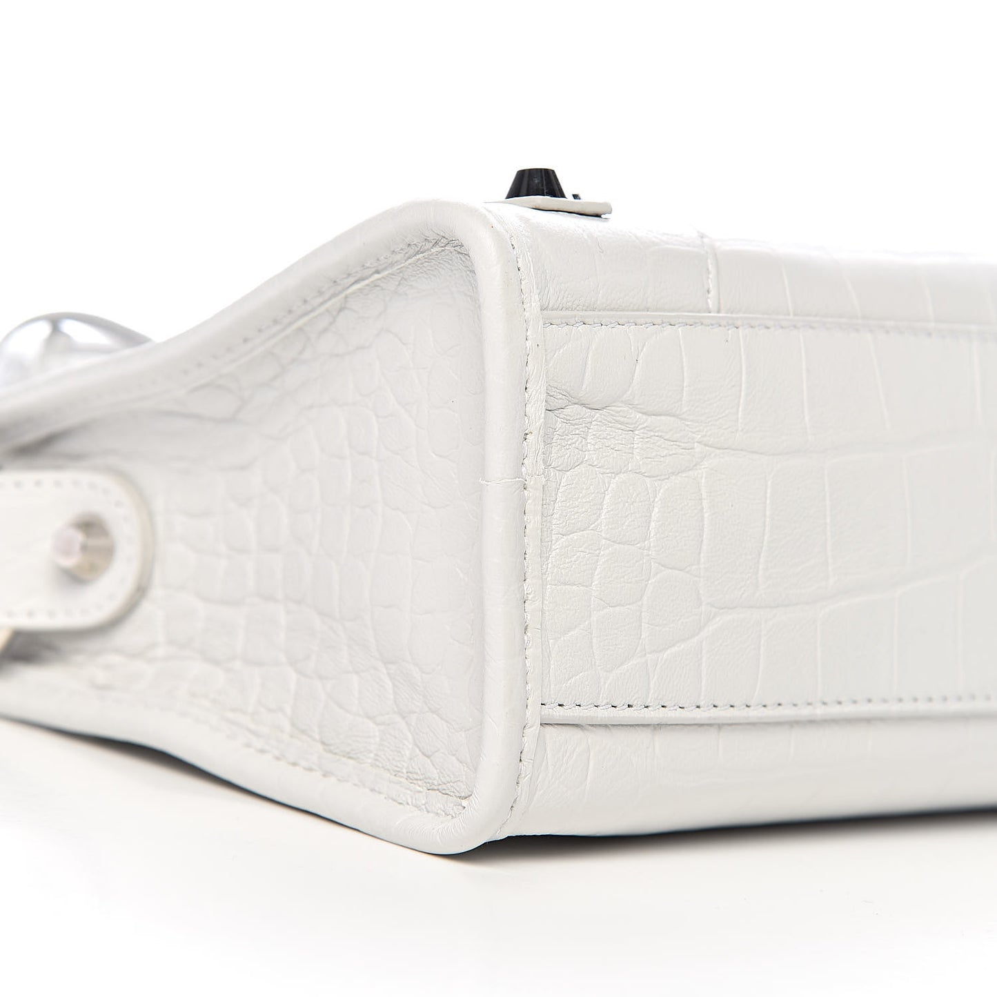 Matte Supple Lambskin Crocodile Embossed Classic Silver Hardware Mini City White